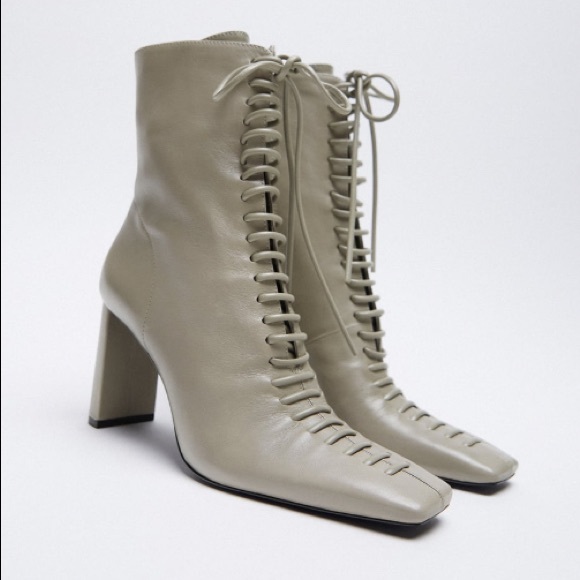 ZARA LACED LEATHER HIGH-HEEL ANKLE BOOTS - Picture 6 of 15
